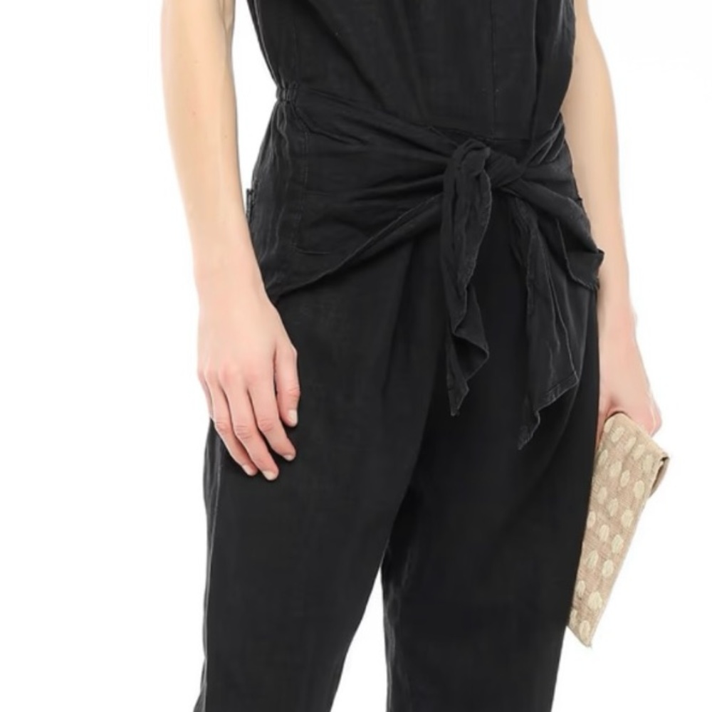 NWT- JOIE Jaydana Cropped Trie-front Linen Jumpsuit Black - Picture 5 of 10